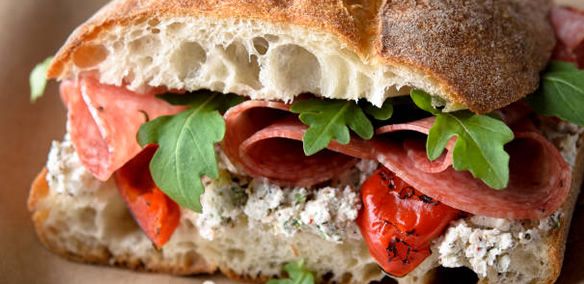 Salami Sandwich with tomato and crunchy bread