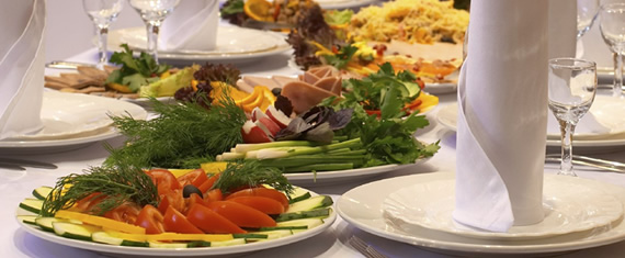 Winslow's buffet catering served with wine glasses