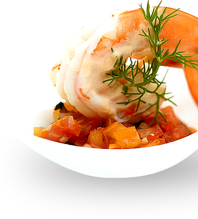 Shrimp appetizer with tomatoes for event catering